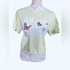 Organic Generation “All You Need Is Love” Pale Green Crop Tshirt Size XL Womens